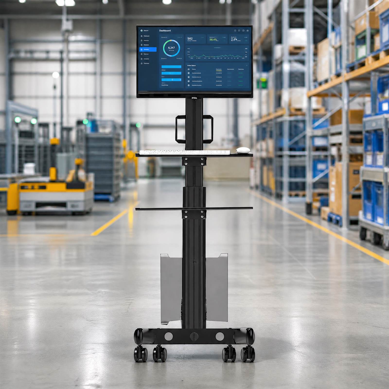 Mobiler Computerwagen mit 2-lagigen Tabletts und CPU-Halterung