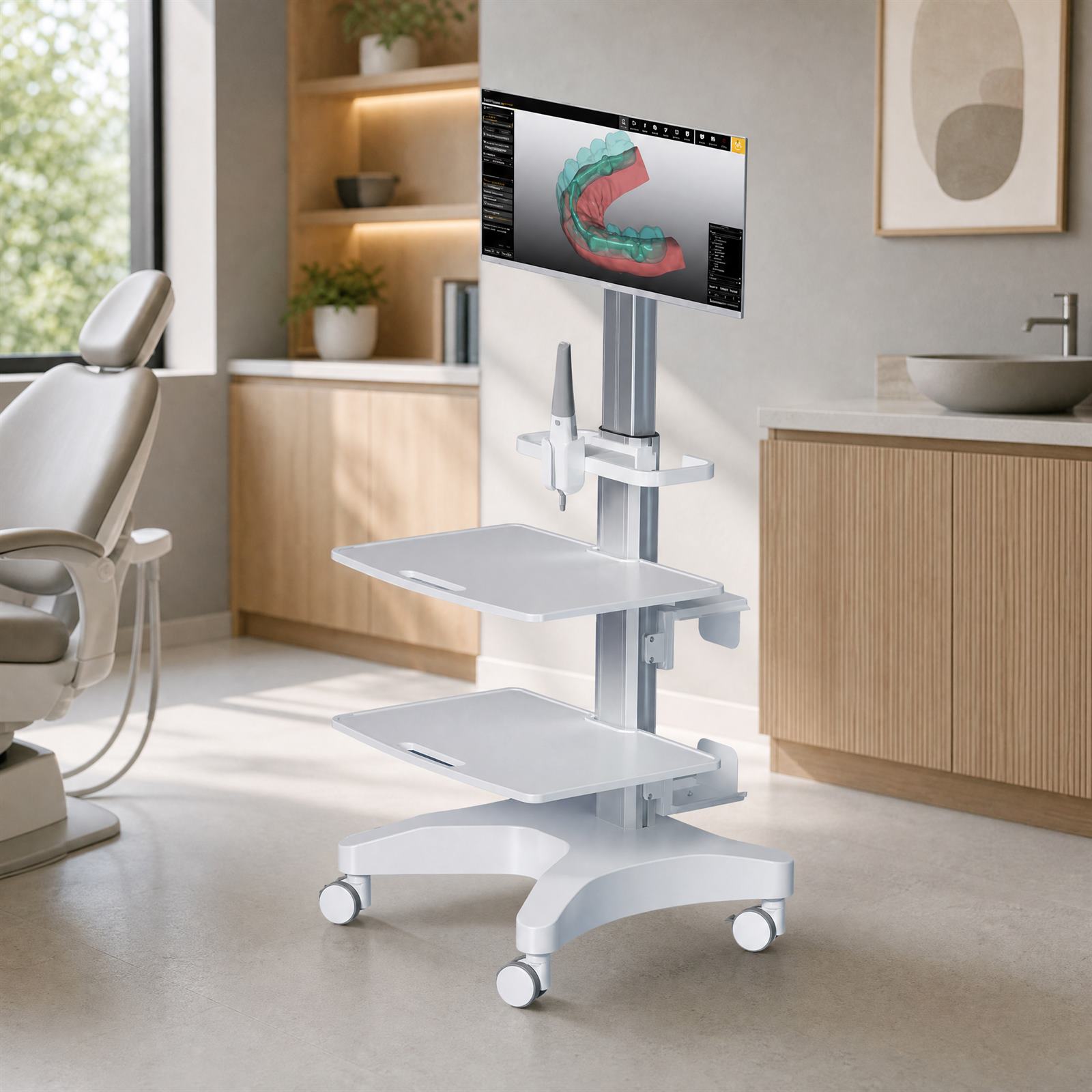 Mobile Dental Trolley with Multi Layers&Scanner Holder&CPU Holder