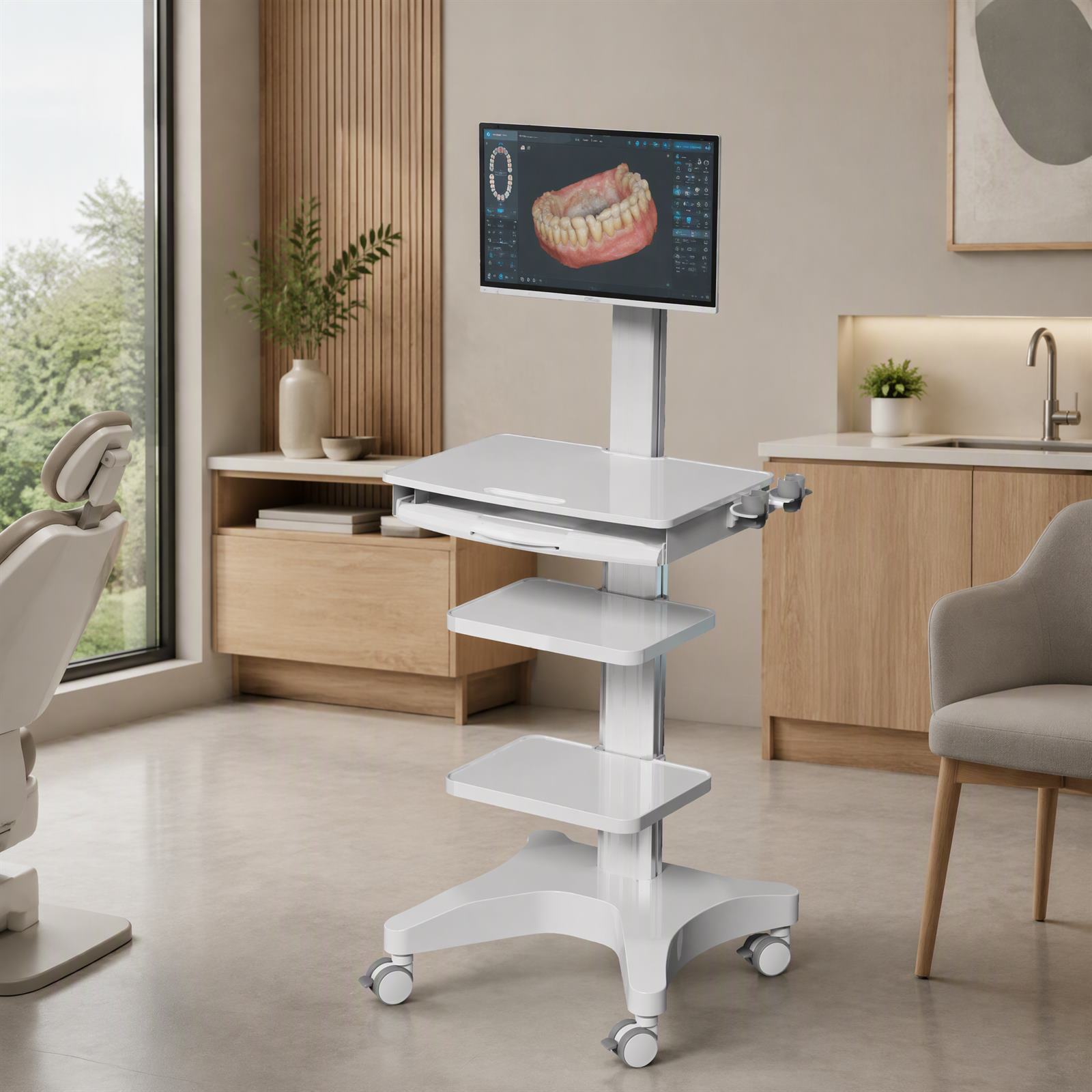 Computing Endoscope Trolley with double-layer Trays &Keyboard Slide