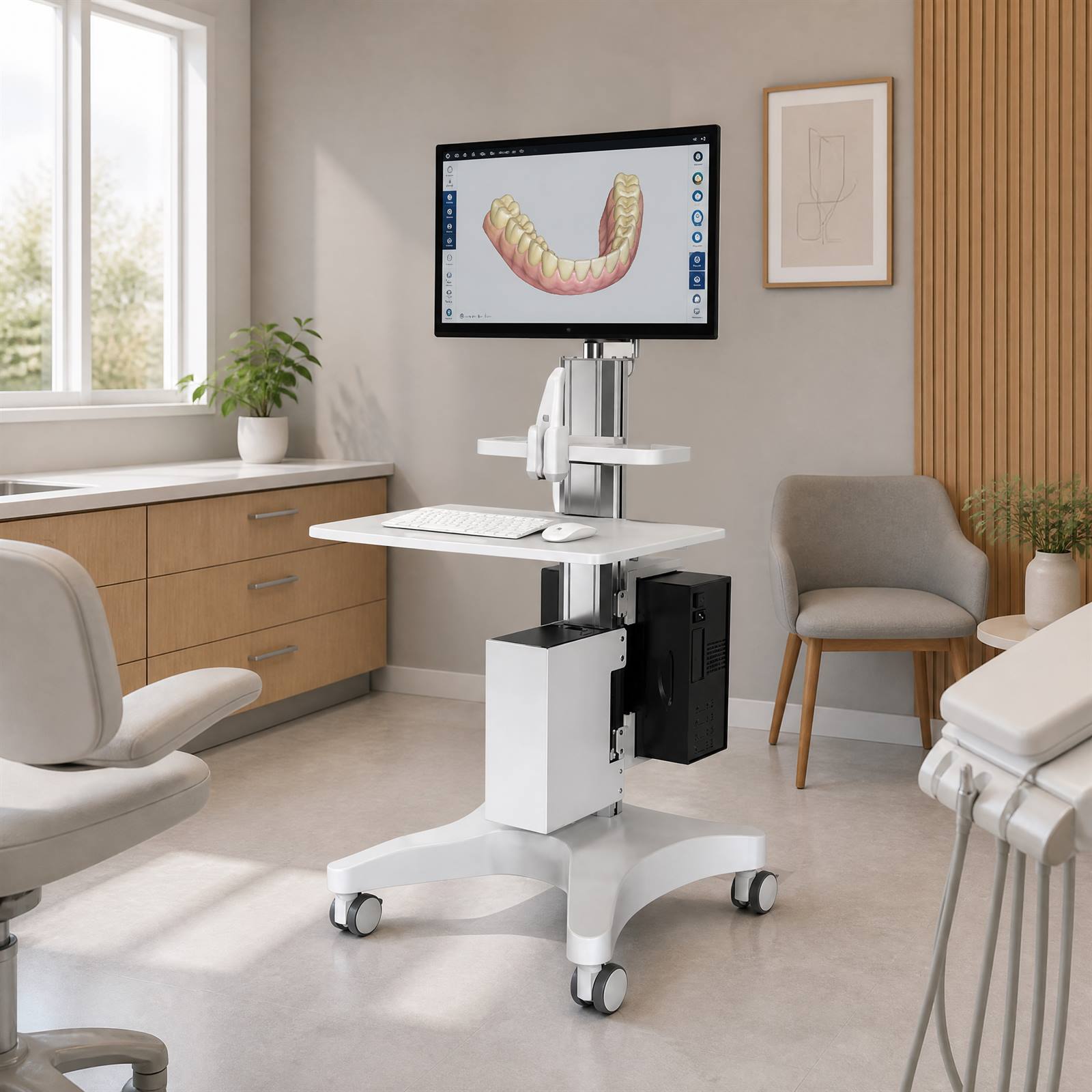 Mobile Computing Cart with Keyboard Tray&Oral Scanner Holder&UPS Bay