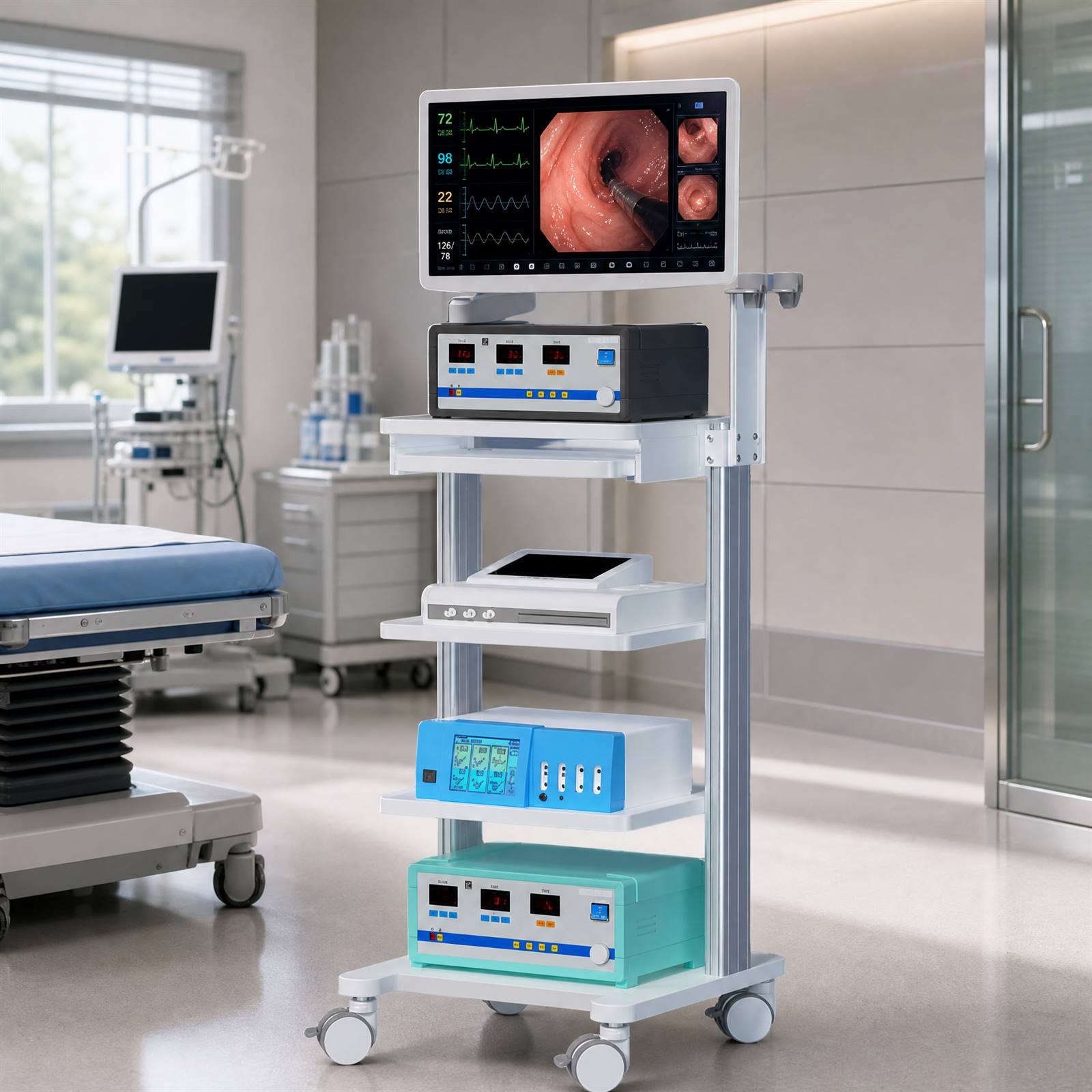 Endoscope Trolley with 4-layer Trays&Gas Spring Arm