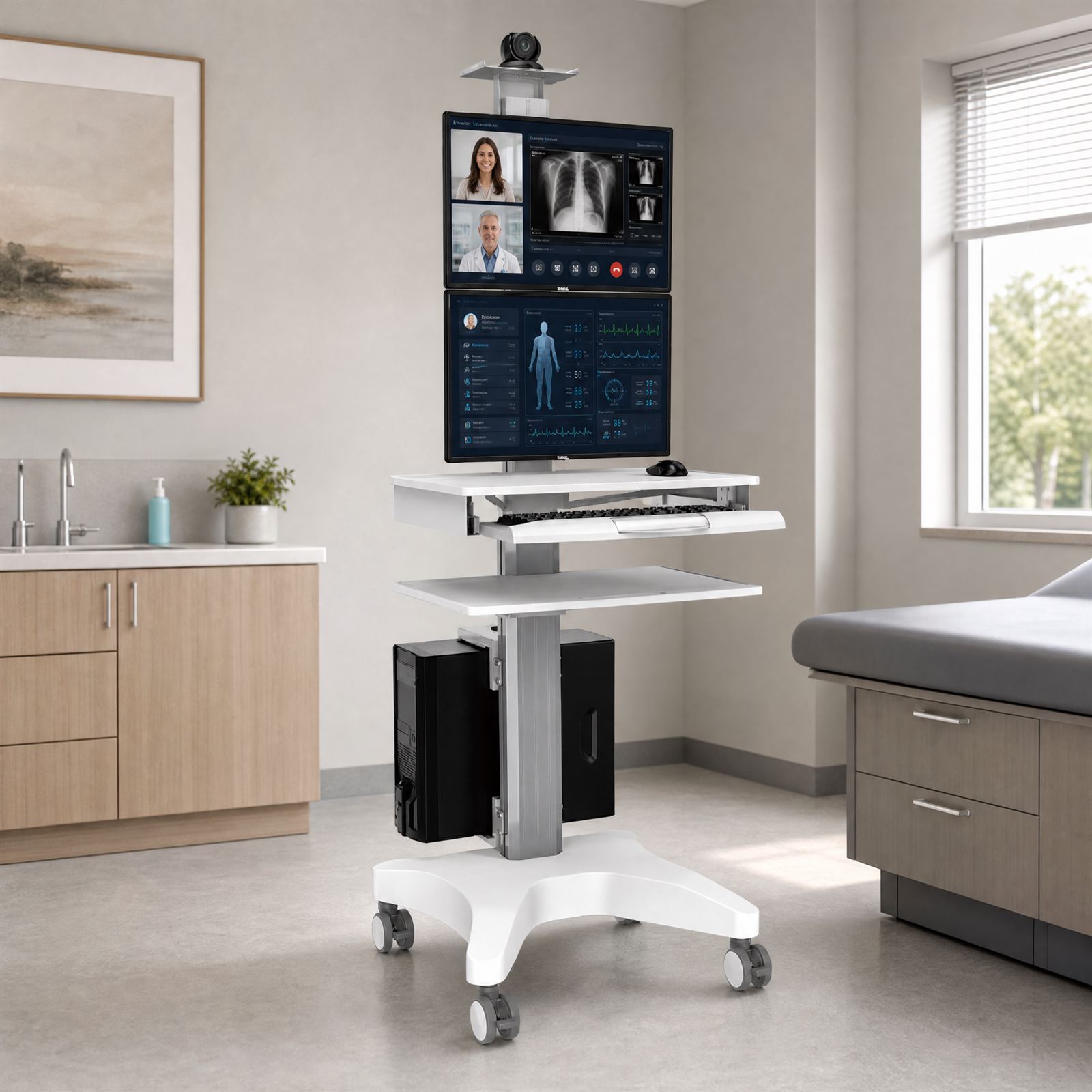 Double Monitor Mobile Medical Trolley